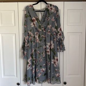 Floral Print Long Sleeve Chiffon Maternity Dress L